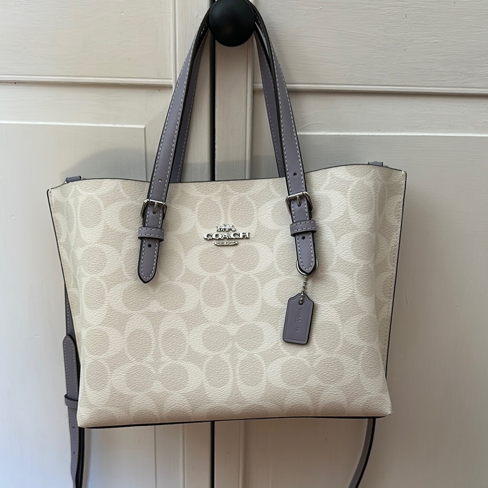 Coach Cream and Gray Signature Tote
